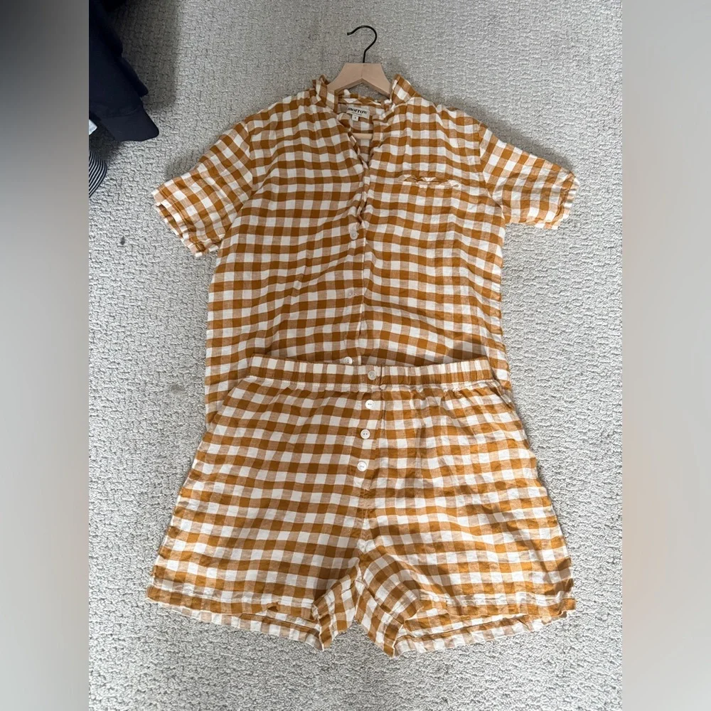 Morrow Soft Goods 100% Linen Esme Plaid Shirt and Shorts Set size Small - Picture 4 of 9
